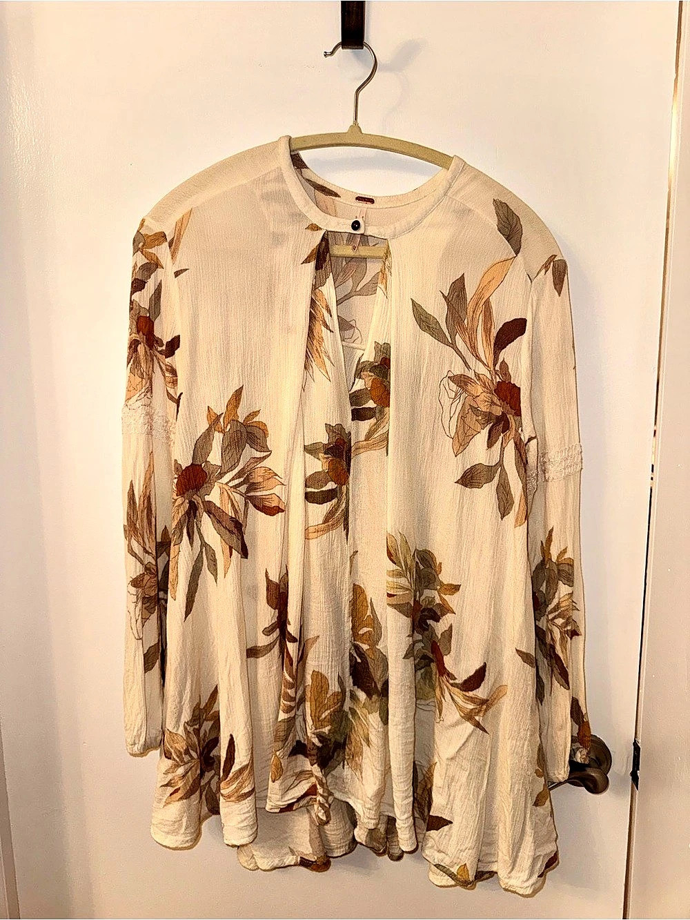 Free People Floral Blouse Cream & Brown XS